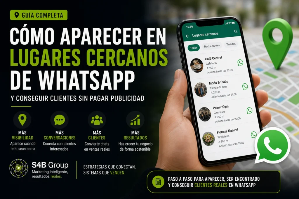 Cómo aparecer en la sección de lugares cercanos de WhatsApp para que los clientes encuentren tu negocio local y contacten contigo fácilmente.
