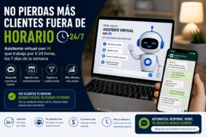 Asistente virtual con inteligencia artificial para captar clientes 24 horas al día, responder consultas, gestionar citas y automatizar la atención al cliente.