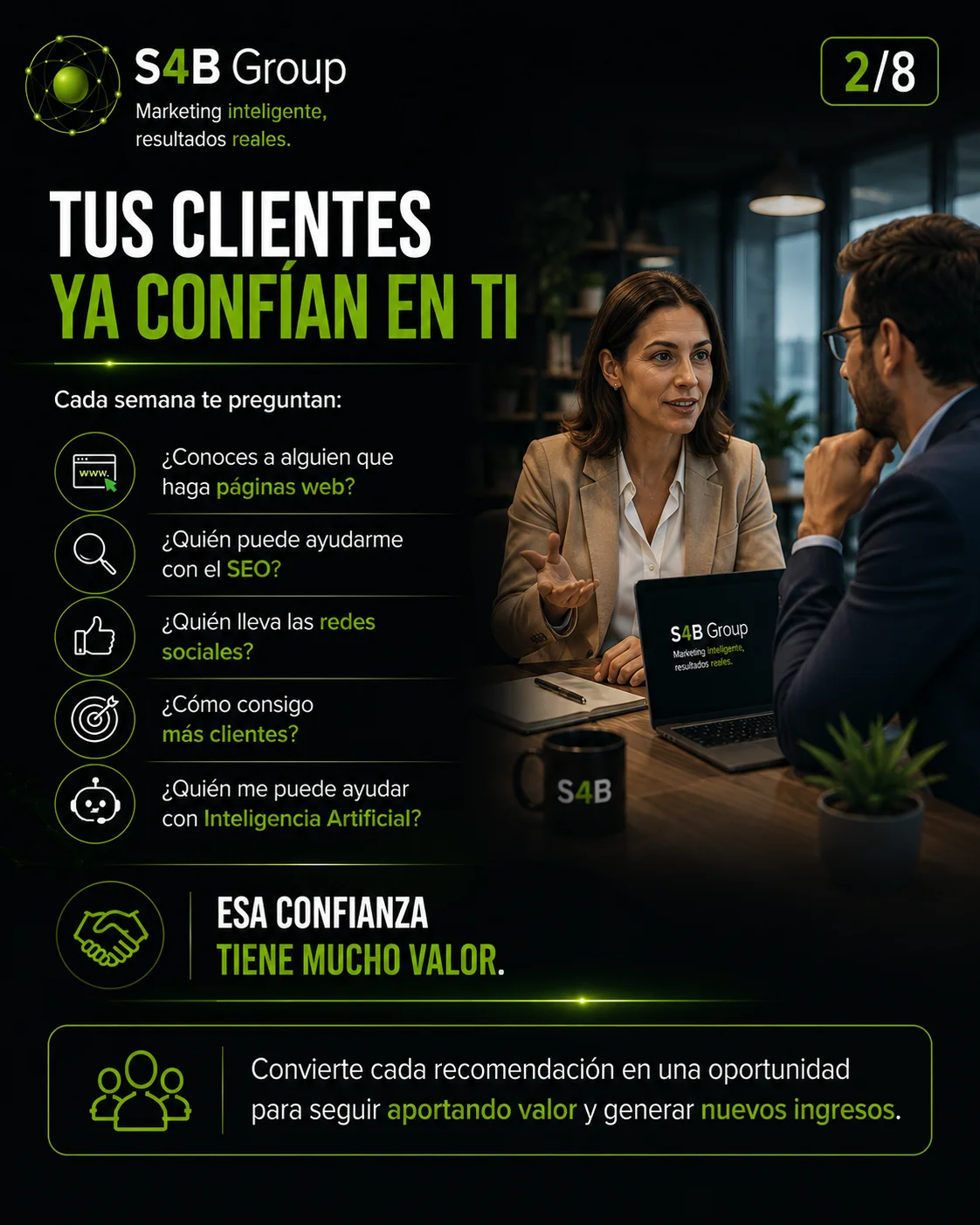 Programa de Colaboradores Profesionales de S4B Group para asesores, consultores y profesionales que desean ampliar sus servicios y generar ingresos recomendando soluciones de marketing digital, SEO e Inteligencia Artificial.