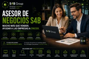 Asesor de Negocios S4B reunido con una empresa para analizar estrategias de marketing digital, SEO, Inteligencia Artificial y captación de clientes con el apoyo del equipo de S4B Group.