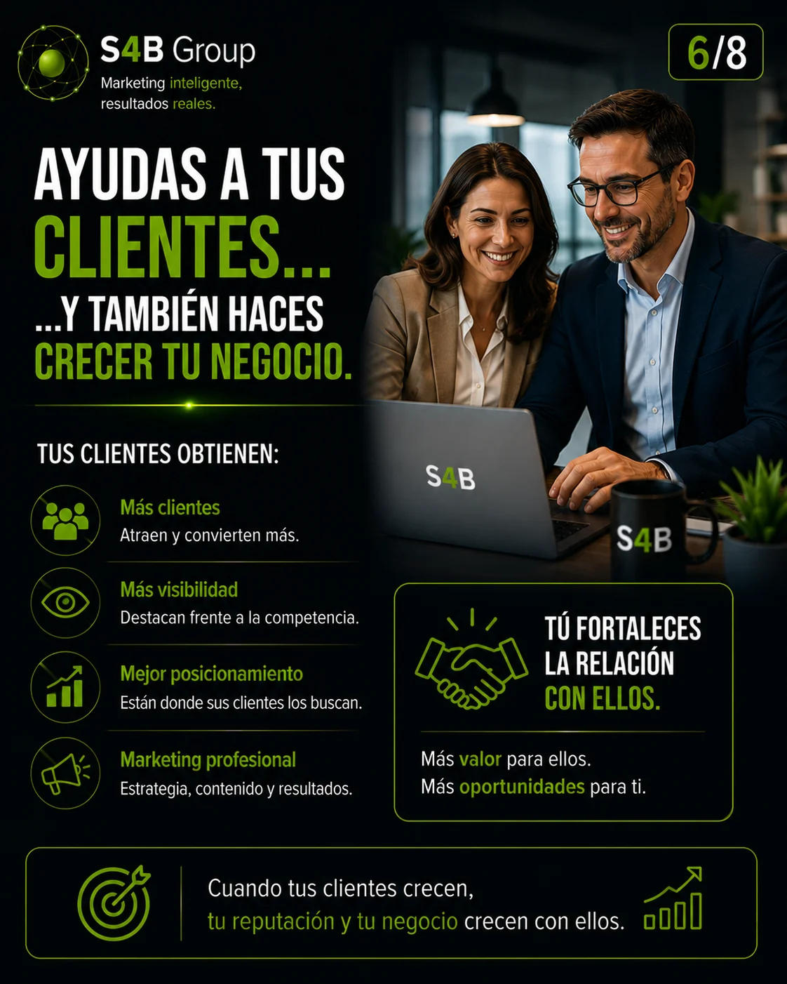 Programa de Colaboradores Profesionales de S4B Group donde los colaboradores ayudan a sus clientes a conseguir más visibilidad, más posicionamiento y más clientes mediante servicios de marketing digital, SEO e Inteligencia Artificial.