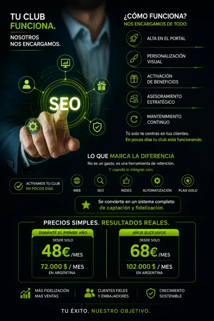 Club de fidelización personalizado para empresas que ayuda a captar clientes, aumentar la retención, generar compras recurrentes y crear una comunidad de clientes fieles.