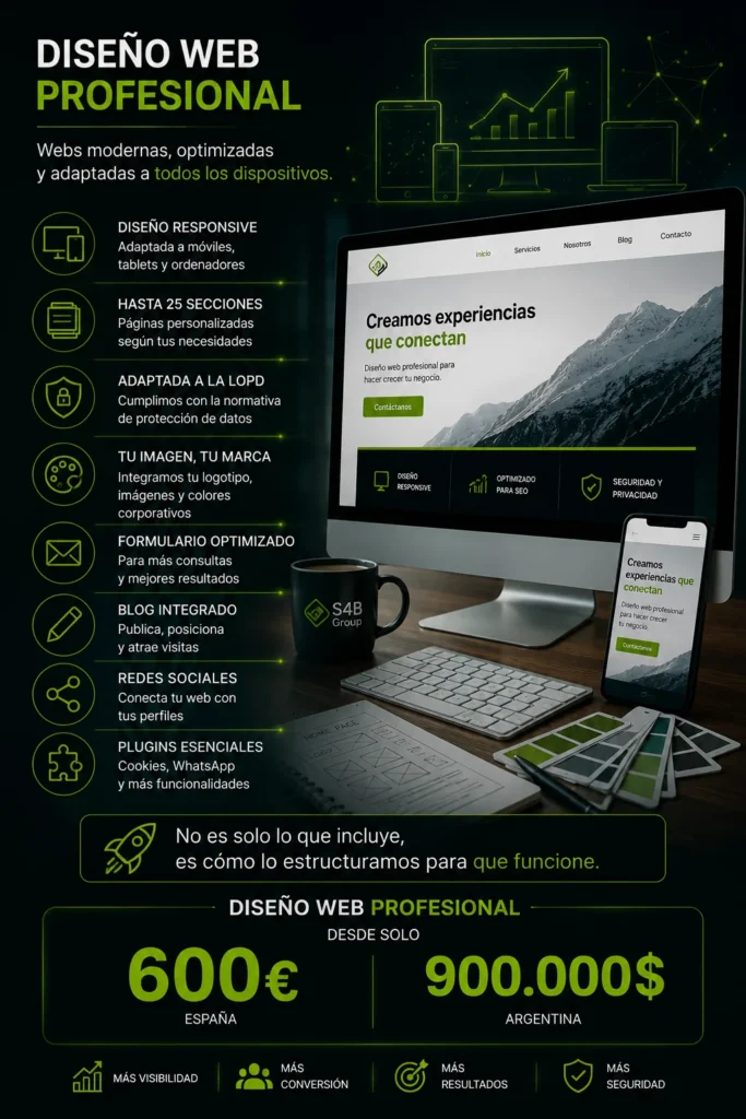 Diseño web profesional optimizado para SEO e Inteligencia Artificial, adaptado a móviles, tablets y ordenadores para captar más clientes online.