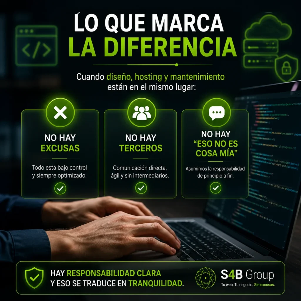 Gestión integral de diseño web, hosting y mantenimiento con soporte directo, responsabilidad única y máxima estabilidad para empresas y negocios.