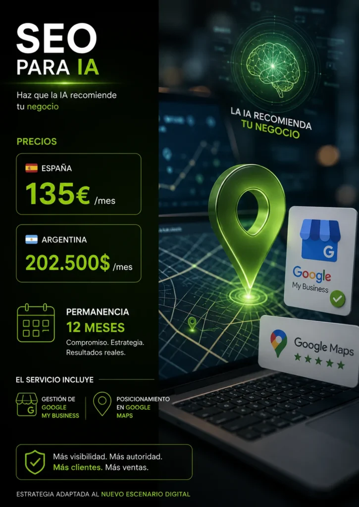 SEO para Inteligencia Artificial con Google My Business y Google Maps para aumentar la visibilidad, la autoridad digital y las recomendaciones de la IA.